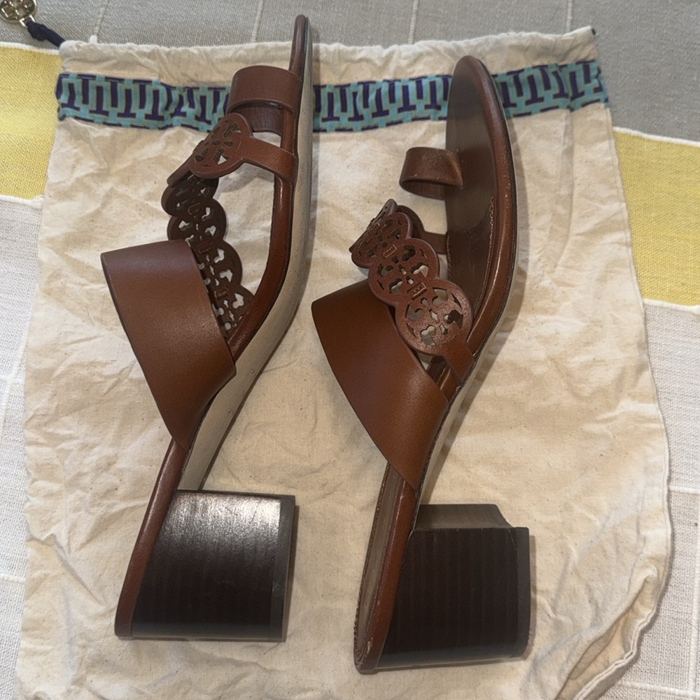 Tory Burch Tiny Miller Heeled Sandals in Burnt Cuoio Leather - Picture 12 of 15